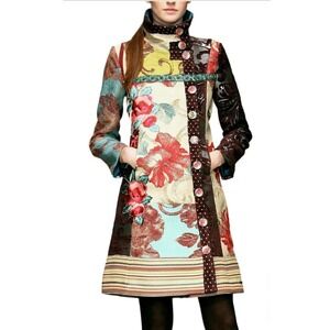 Desigual Luciole Patchwork Coat Embroidered Floral Size 42 US 10